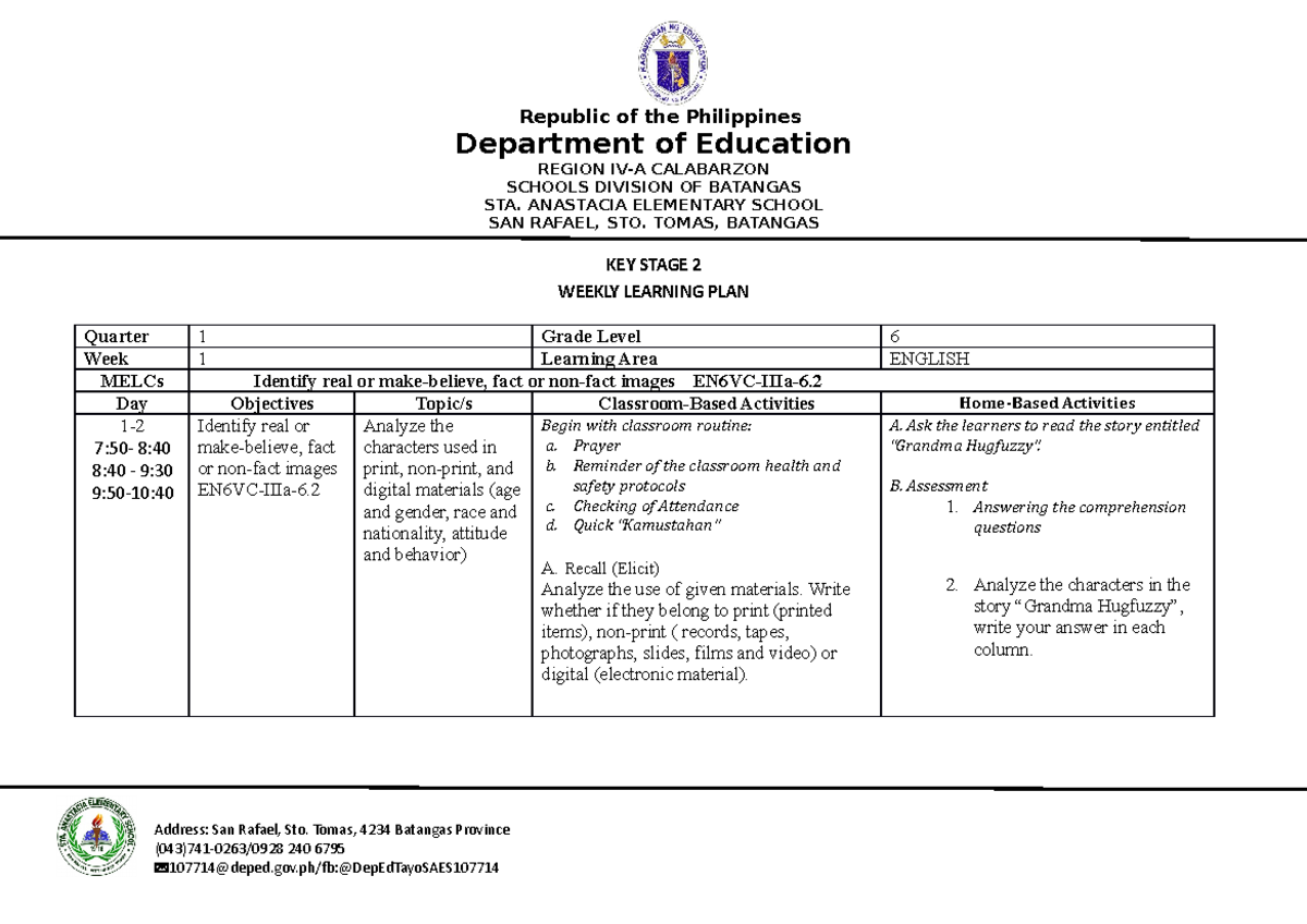 English week 1 - CTTO - Department of Education REGION IV-A CALABARZON ...