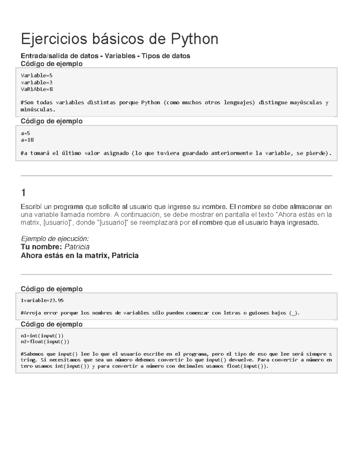 Ejercicios básicos python primer semestre - Ejercicios básicos de ...
