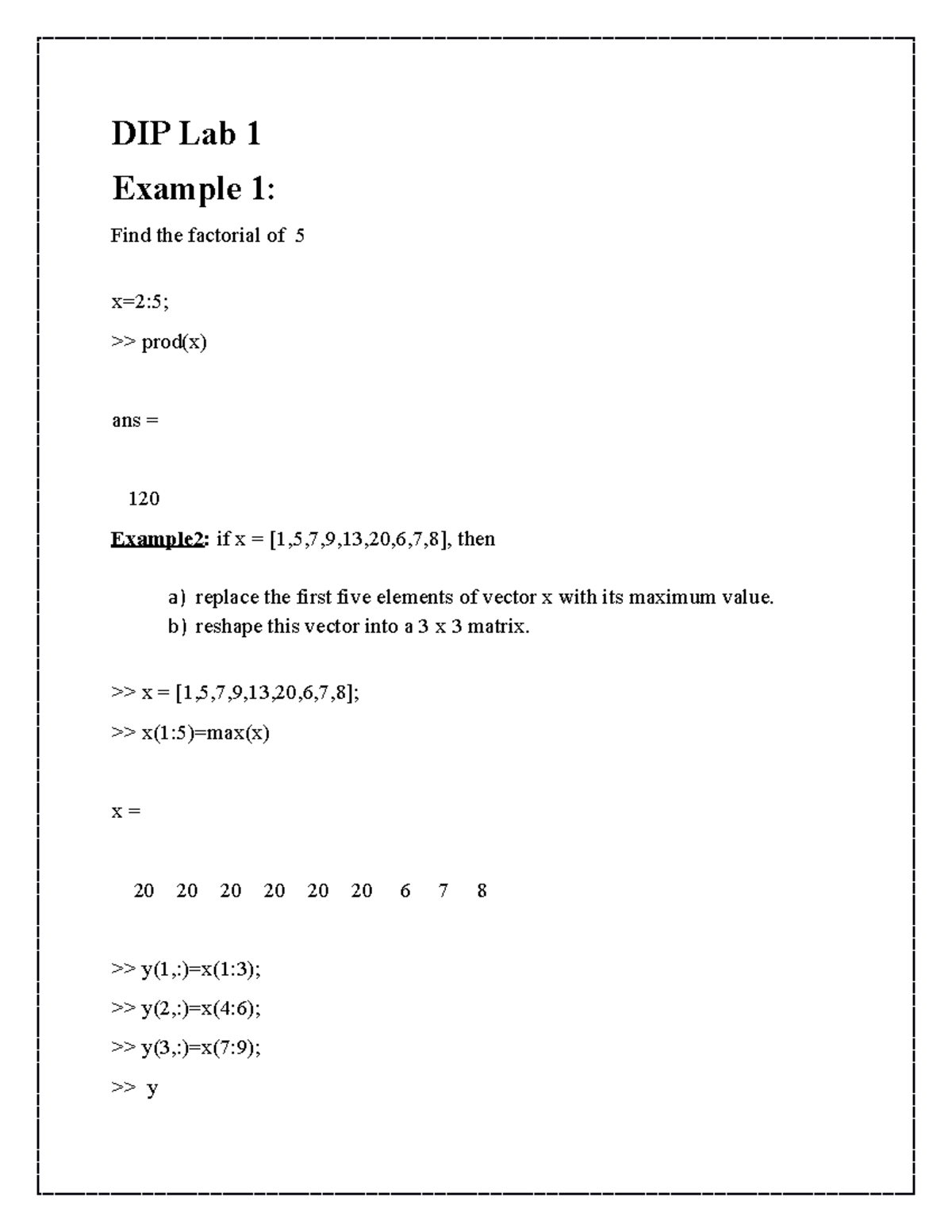 DIP Lab 02 its a manual DIP Lab 1 Example 1 Find the factorial of