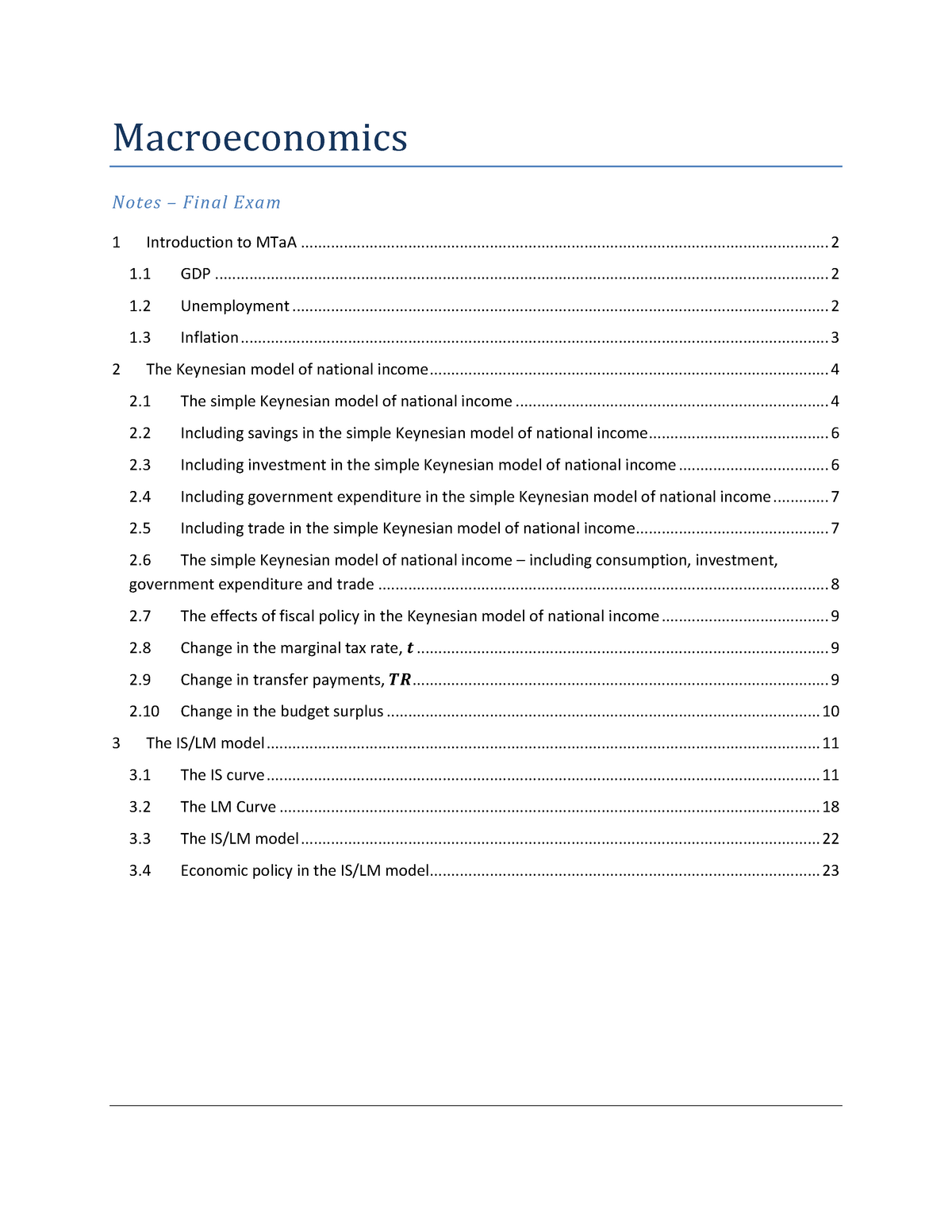 Lecture Notes, Lectures All - Exam Preparation - Macroeconomics 1 ...