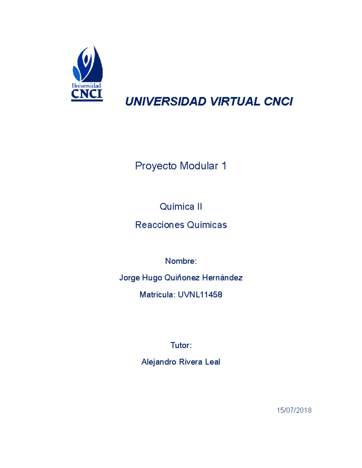 Química II - Proyecto Modular 1 - UNIVERSIDAD VIRTUAL CNCI Proyecto ...