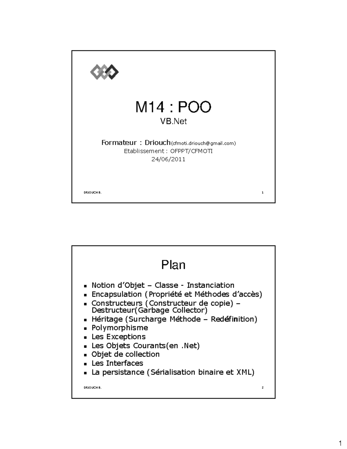 Module Techniques de Programmation orientee objet POO VB - M14 : POOM14 ...