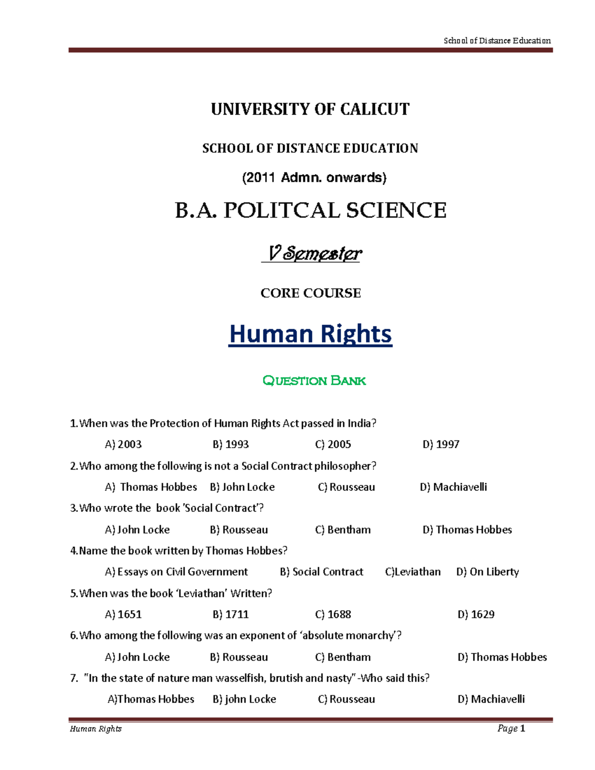 Human rights 2011 onwards - Political science - Studocu