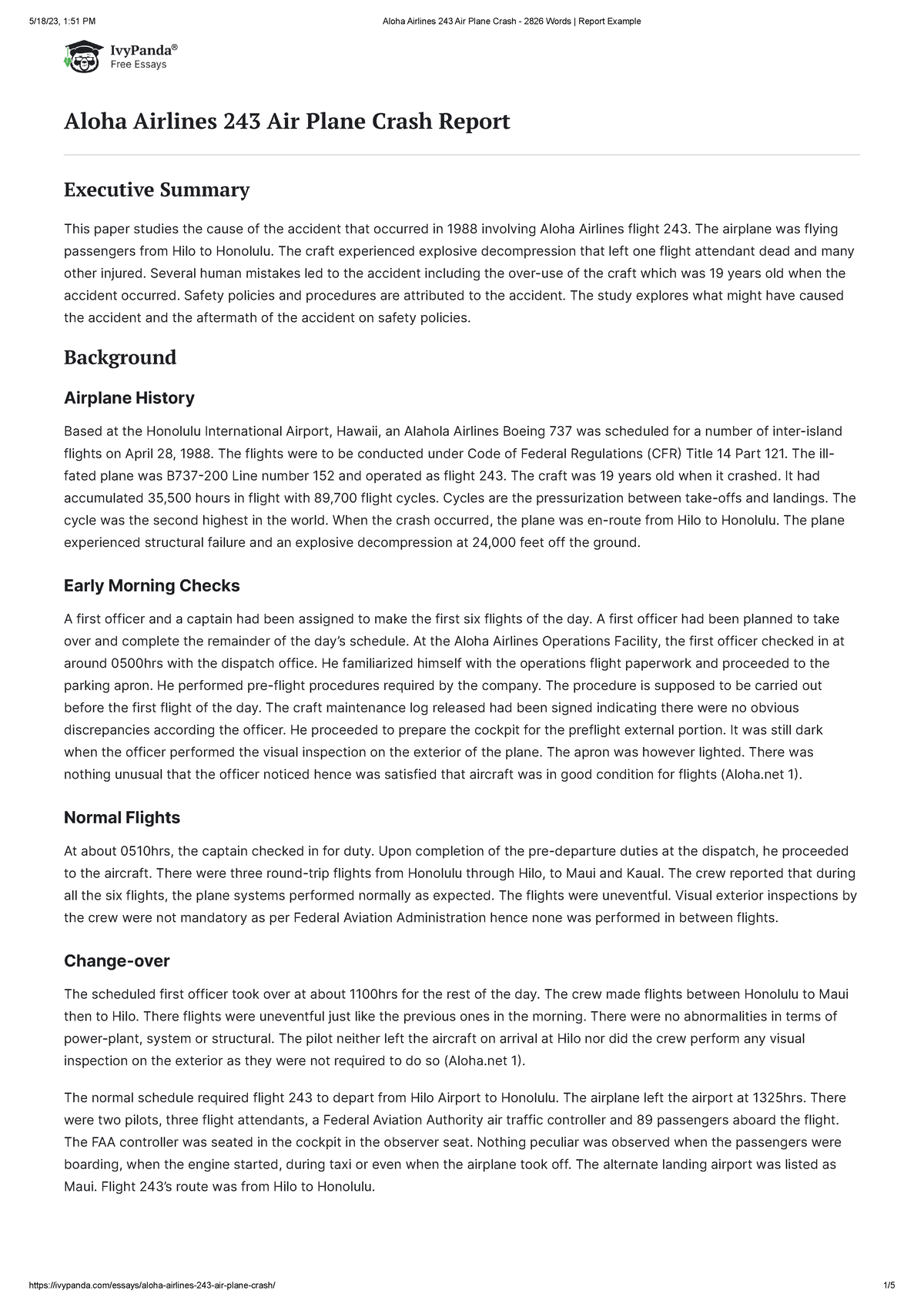 Rtfgyu - lecture notes - Aloha Airlines 243 Air Plane Crash Report ...