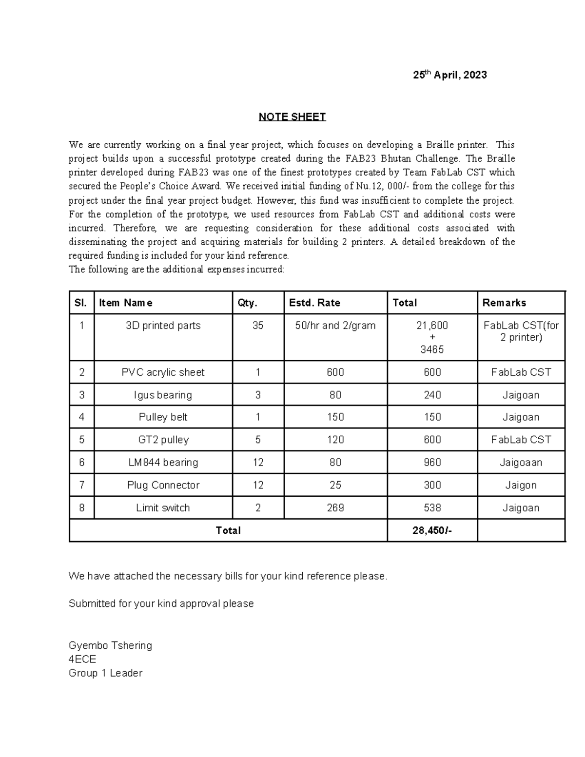 Note Sheet Template - okay - 25 th April, 2023 NOTE SHEET We are ...