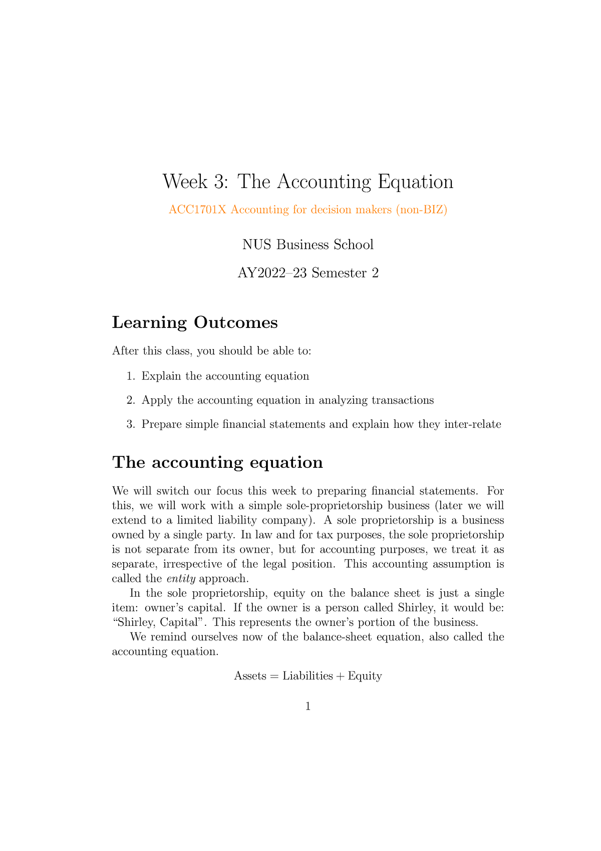 Week3 - Lecture - Week 3: The Accounting Equation ACC1701X Accounting ...