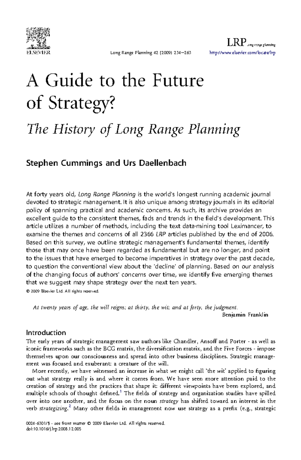 A Guide to the Future of Strategy The History of Long Range Planning