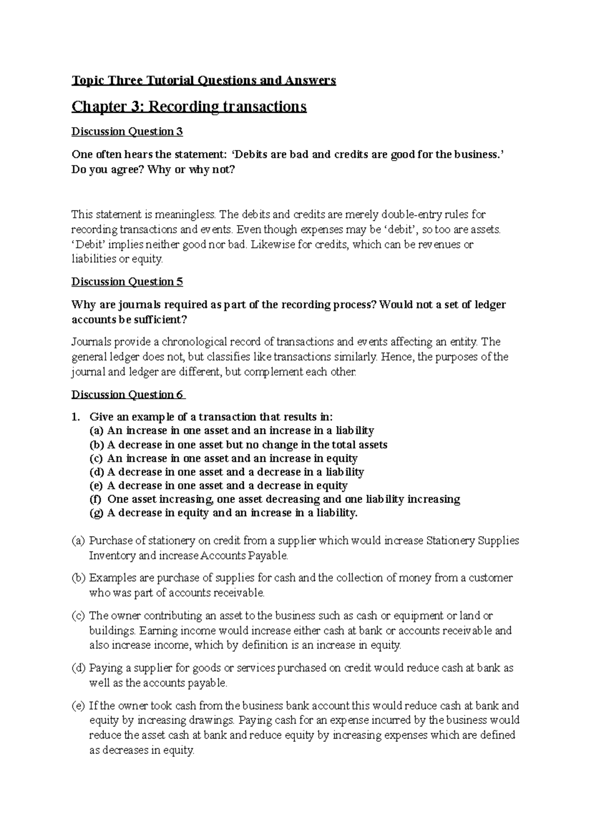 Topic 3 Tutorial - Topic Three Tutorial Questions And Answers Chapter 3 ...