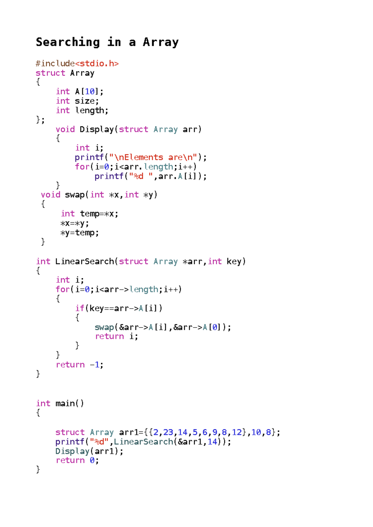 32 - Notes - Searching in a Array #include struct Array { int A[ 10 ...