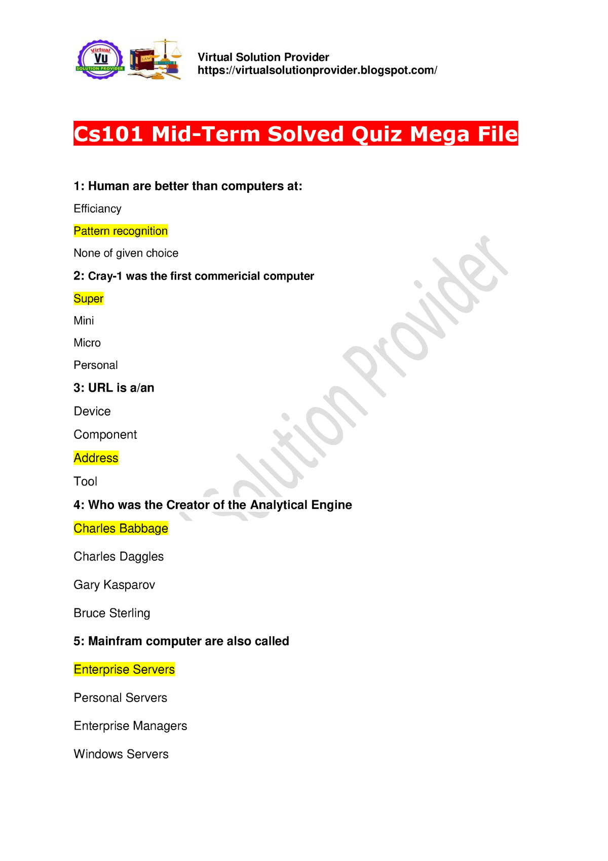 Cs101 Mid-Term Solved Quiz - Virtualsolutionprovider.blogspot/ Cs101 ...