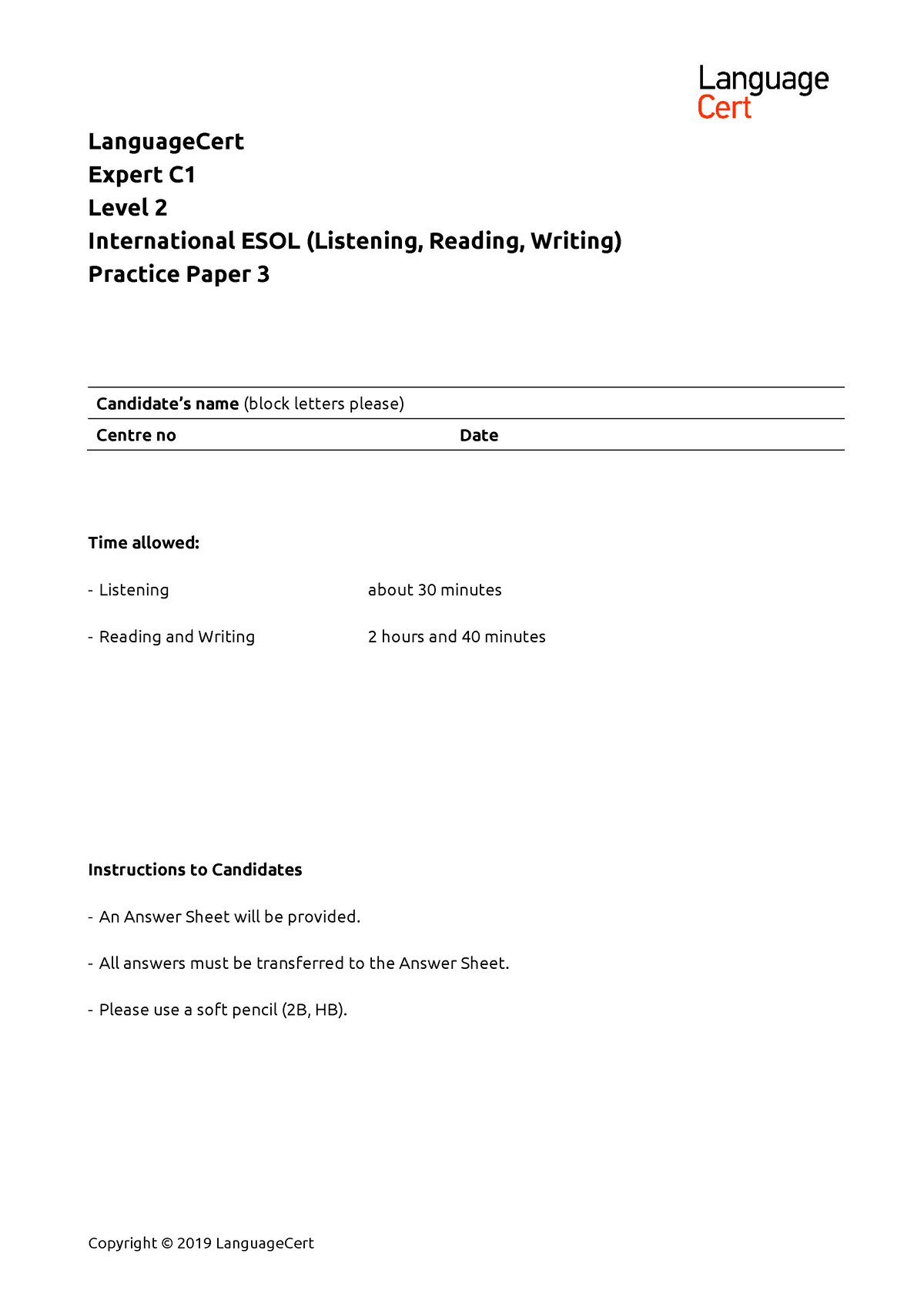 Language Cert PP3 C1 Iesol EP - Copyright © 2019 LanguageCert ...