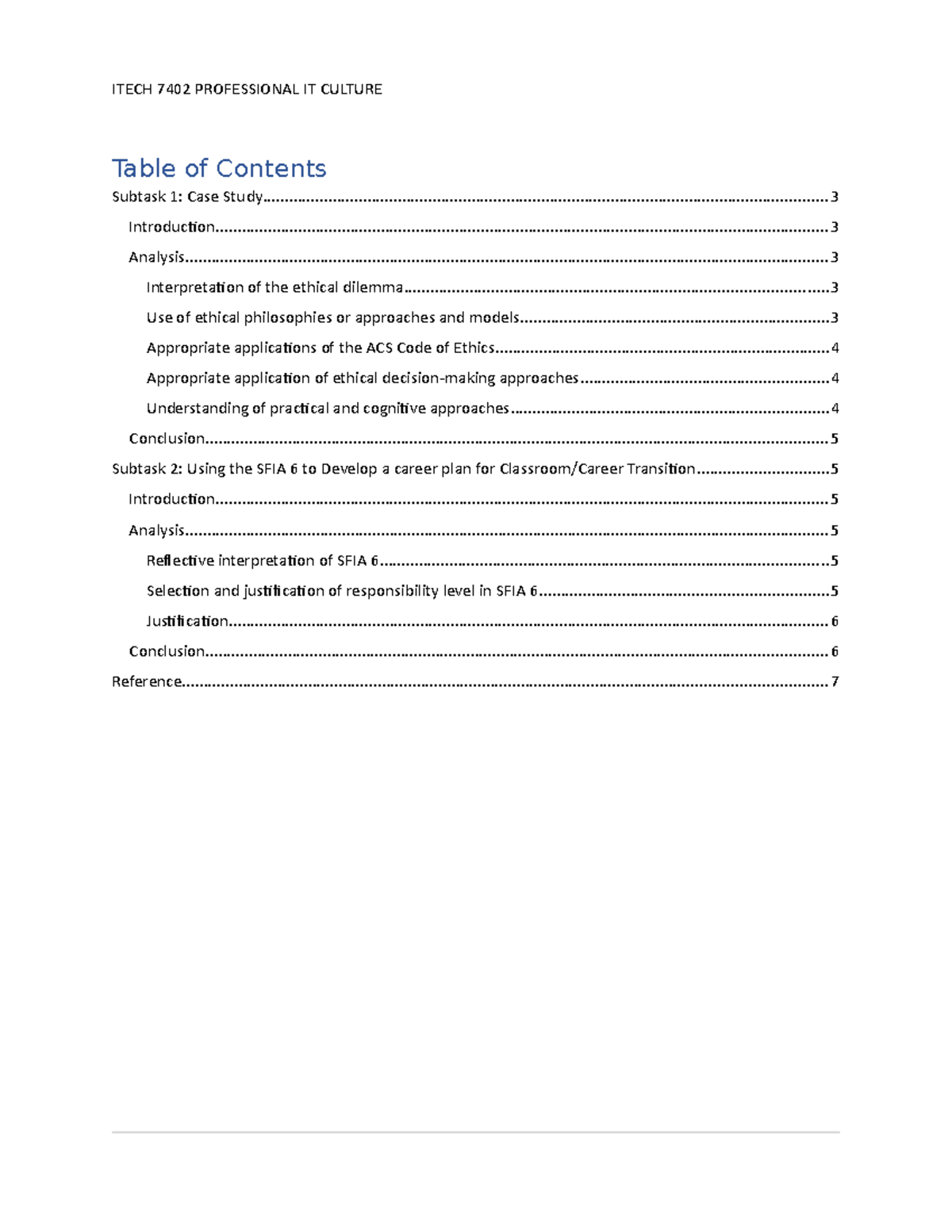 Assignment - case study - ITECH 7402 PROFESSIONAL IT CULTURE Table of ...