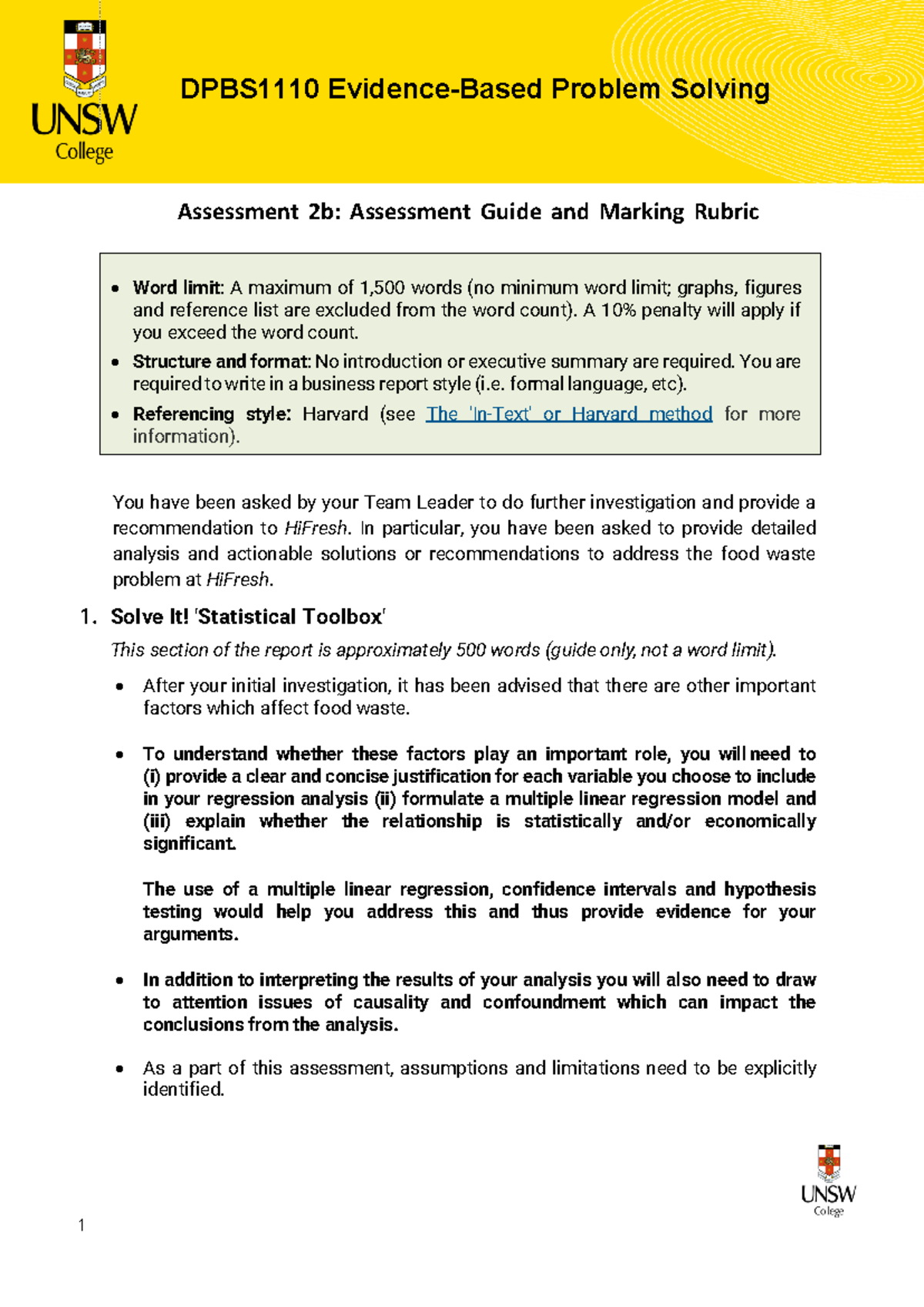 1110 - Assessment 2b - 1 DPBS1110 Evidence-Based Problem Solving ...
