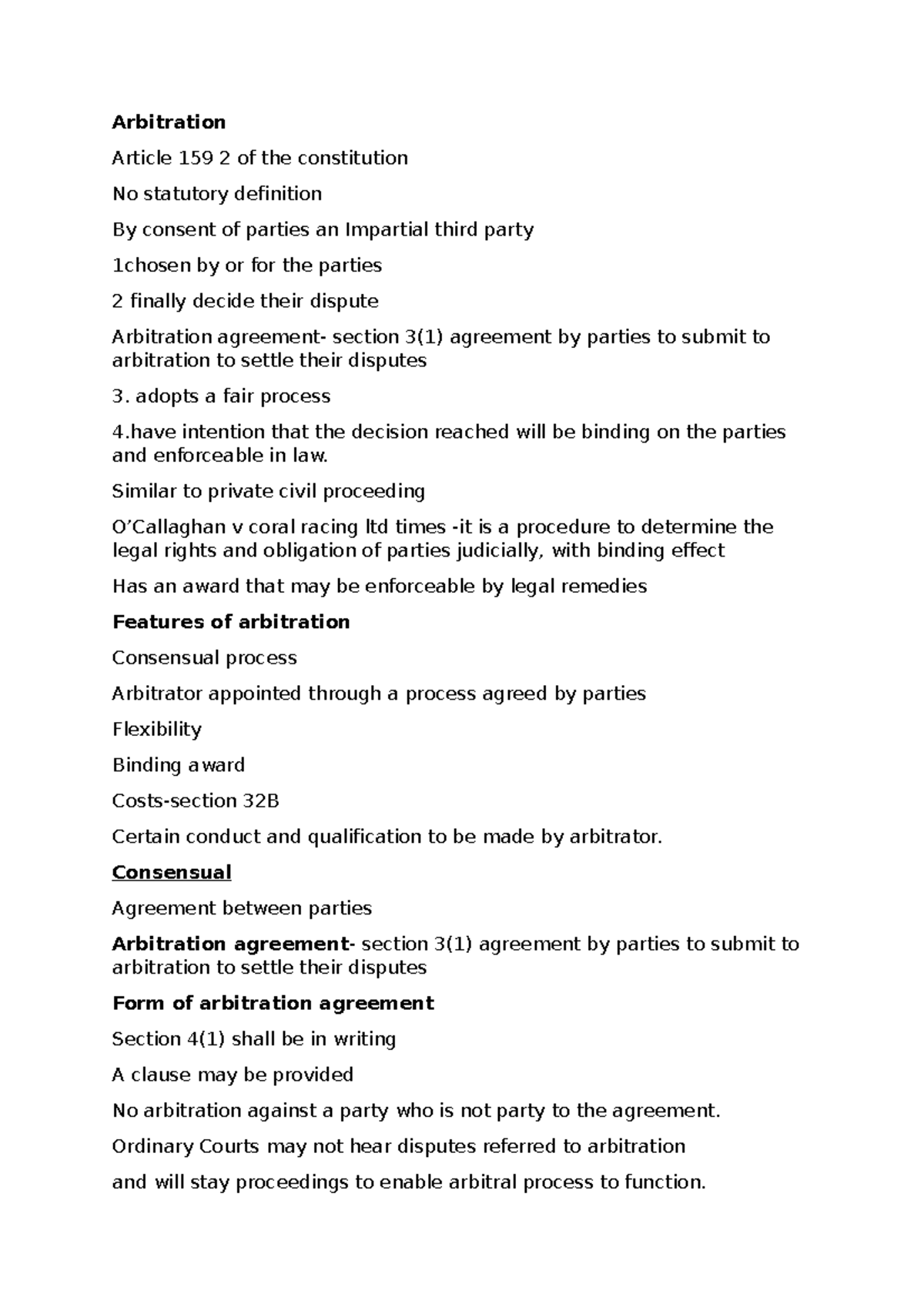 Arbitration enjoy Arbitration Article 159 2 of the constitution No