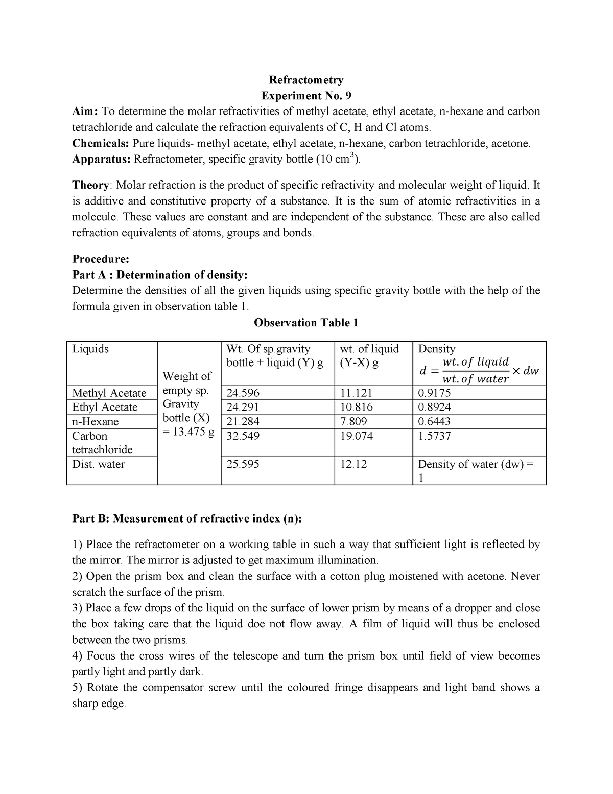 Refractometry - Helpful if worth it - Refractometry Experiment No. 9 ...