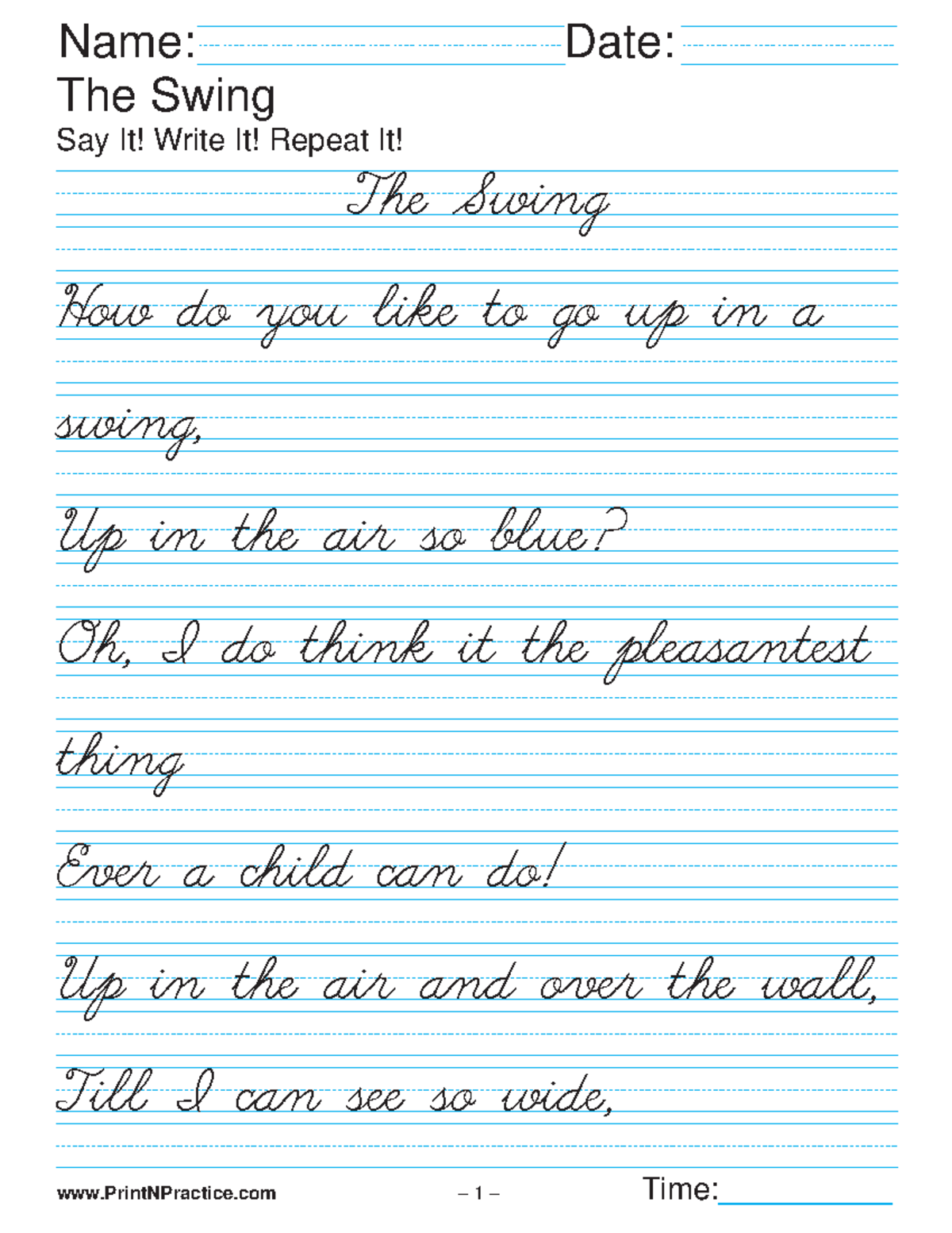 33the-swing-c - Name: Date: Say It! Write It! Repeat It ...