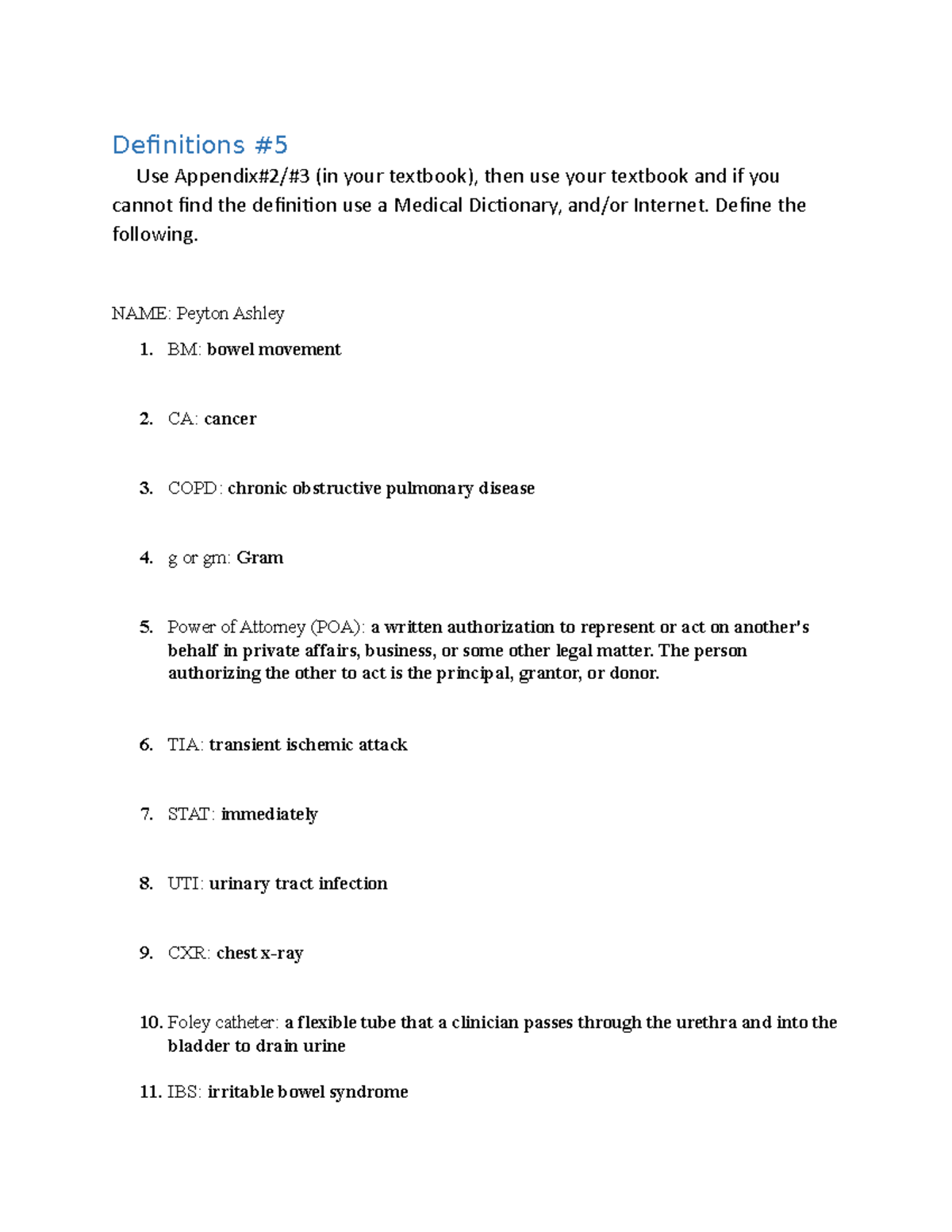 Chapter 5 med term Definitions 5 Use Appendix2/3 (in your textbook