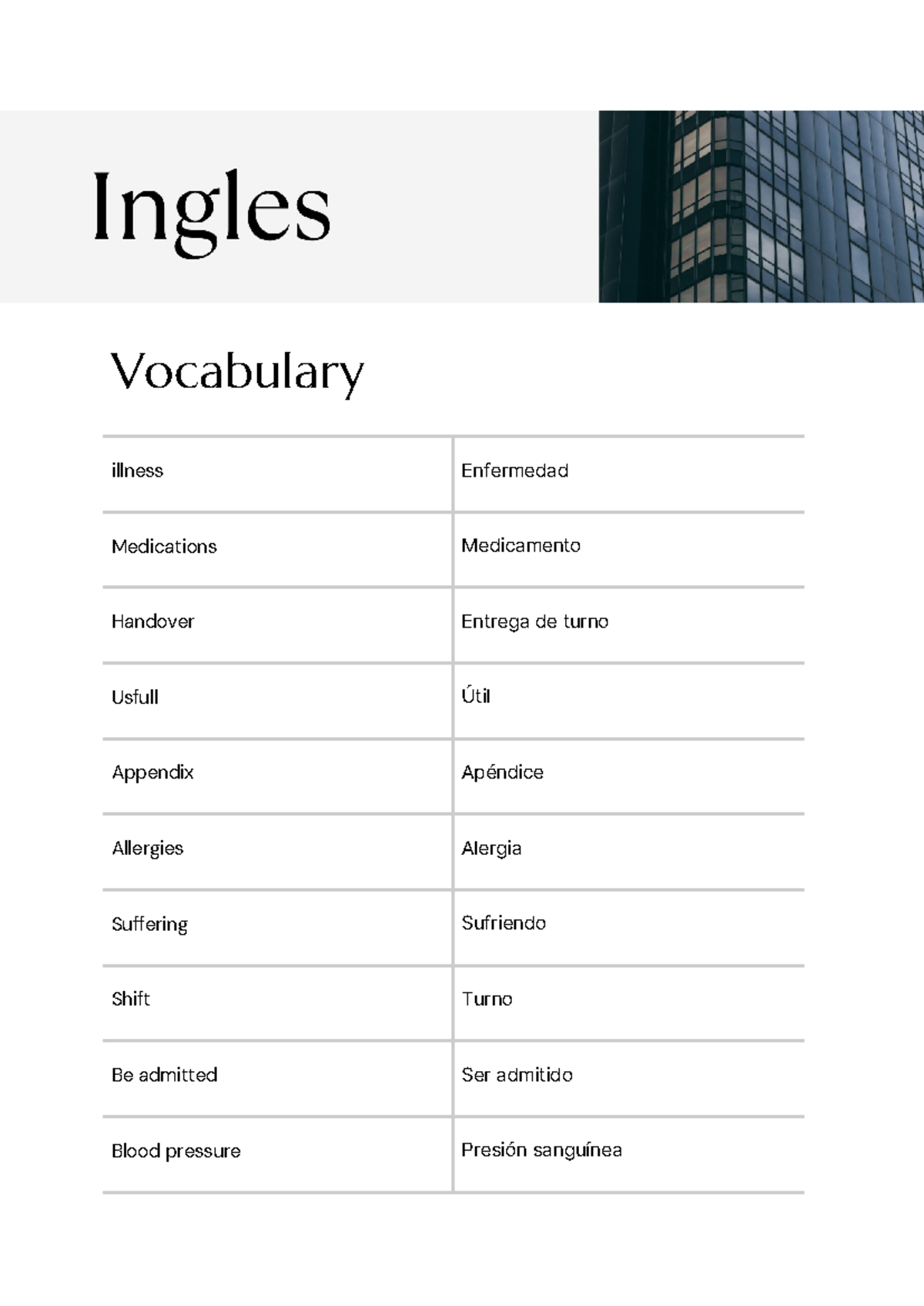 Admitting patients y handover - Vocabulary illness Enfermedad ...