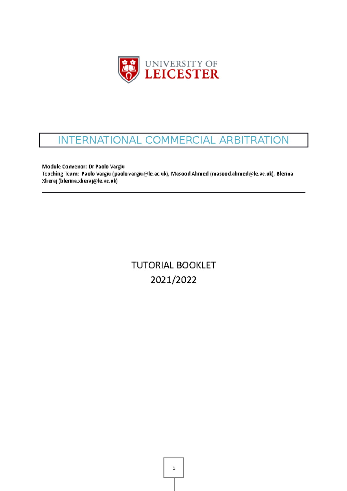 ICA Tutorial Booklet 2021-2022 - INTERNATIONAL COMMERCIAL ARBITRATION ...