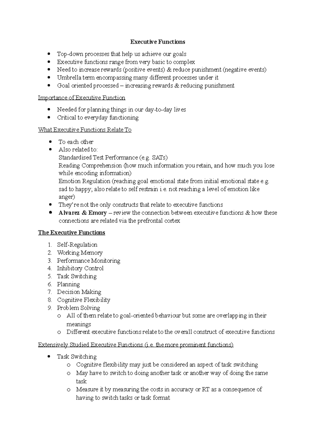 Week 9 Executive Functions Executive Functions Topdown processes