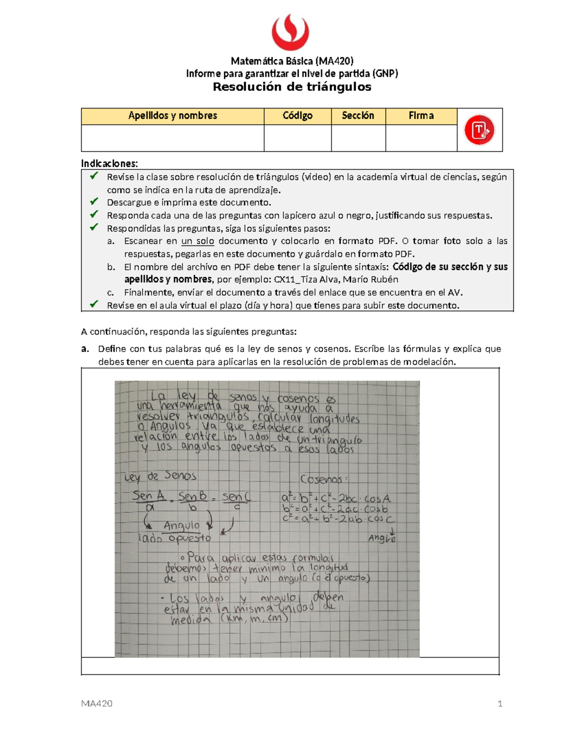 GNP INFORME ANTES - Matemática Básica (MA420) Informe Para Garantizar ...