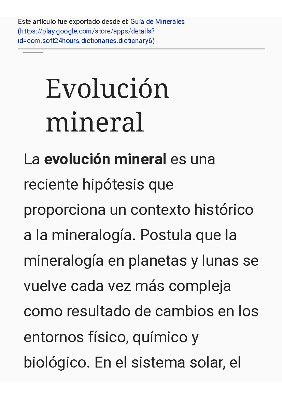 Guía de Minerales Evolución mineral Este artículo fue exportado desde