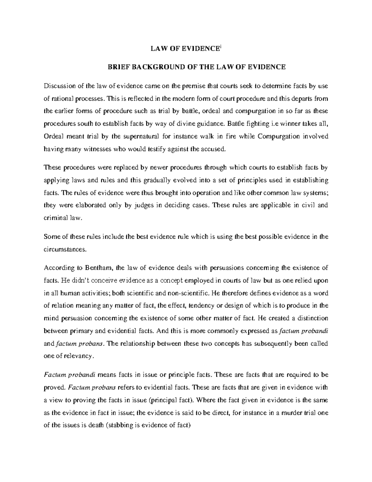 Brief Background of the LAW OF Evidence notes-1 - LAW OF EVIDENCEi ...