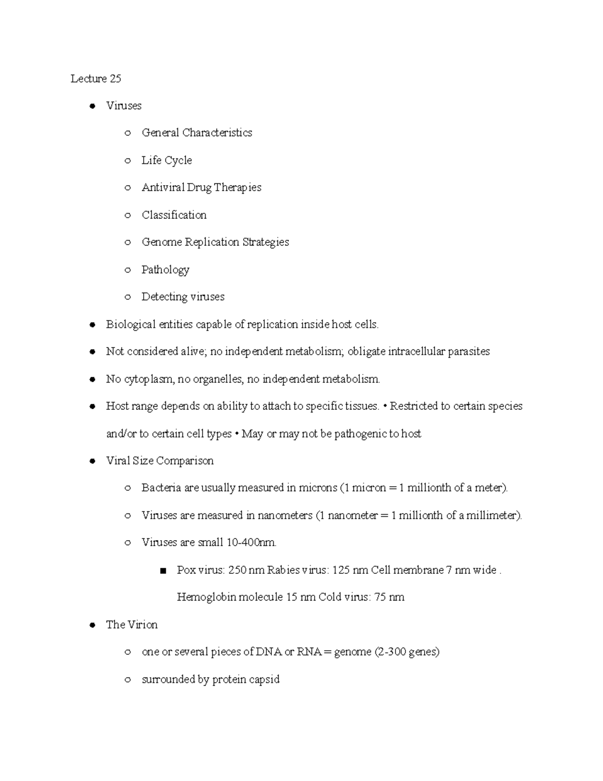 Microbio Lecture Notes for Exam 3 p4 - Lecture 25 Viruses General ...