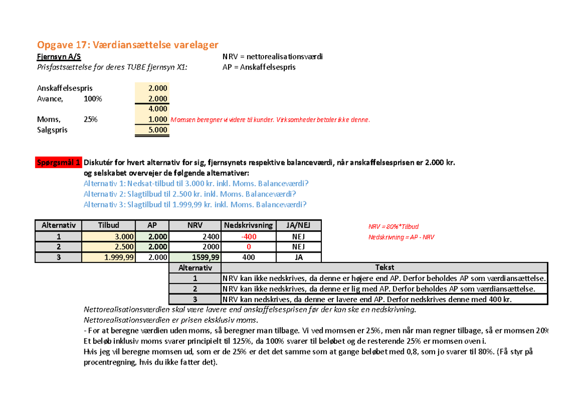 17 - Værdiansættelse Varelager - Eksternt Regnskab 2021 - Opgave 17 ...