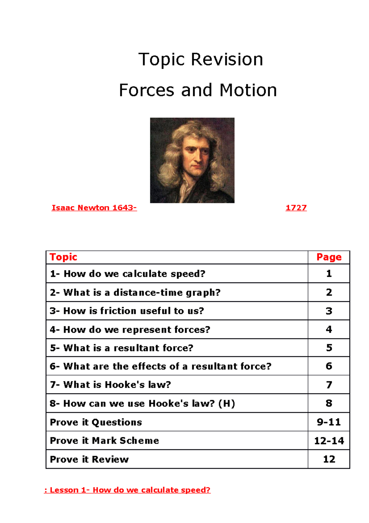 Support Revision Forces and Motion - Topic Revision Forces and Motion ...
