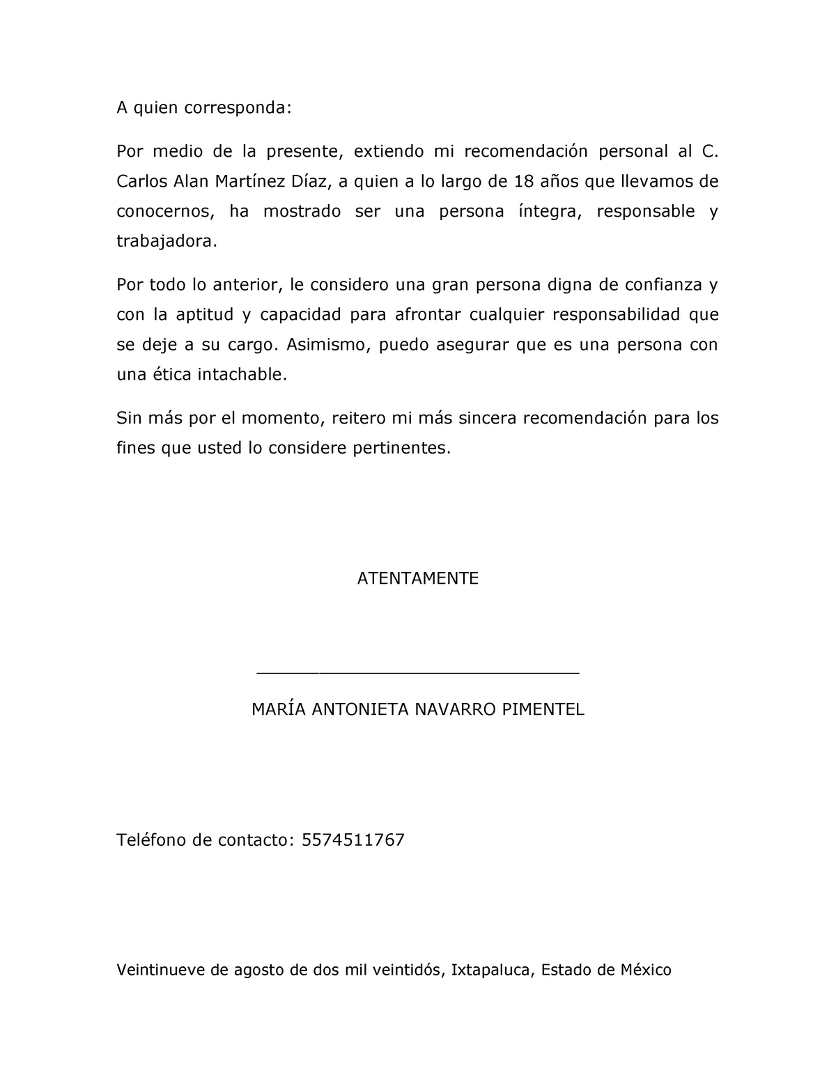 Carta Recomendacion A Quien Corresponda Por Medio De La Presente Extiendo Mi Recomendación 0154