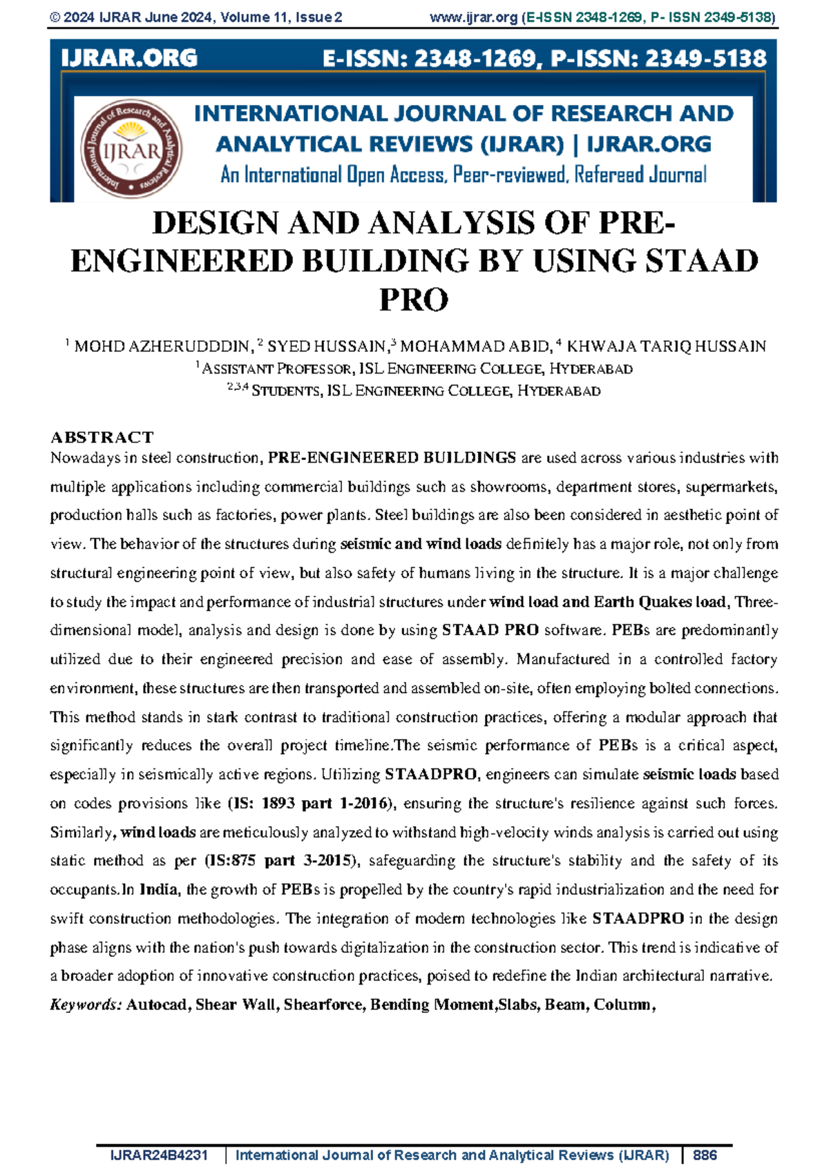 Journal on Analysis and Design of Pre Engineered Building by using ...