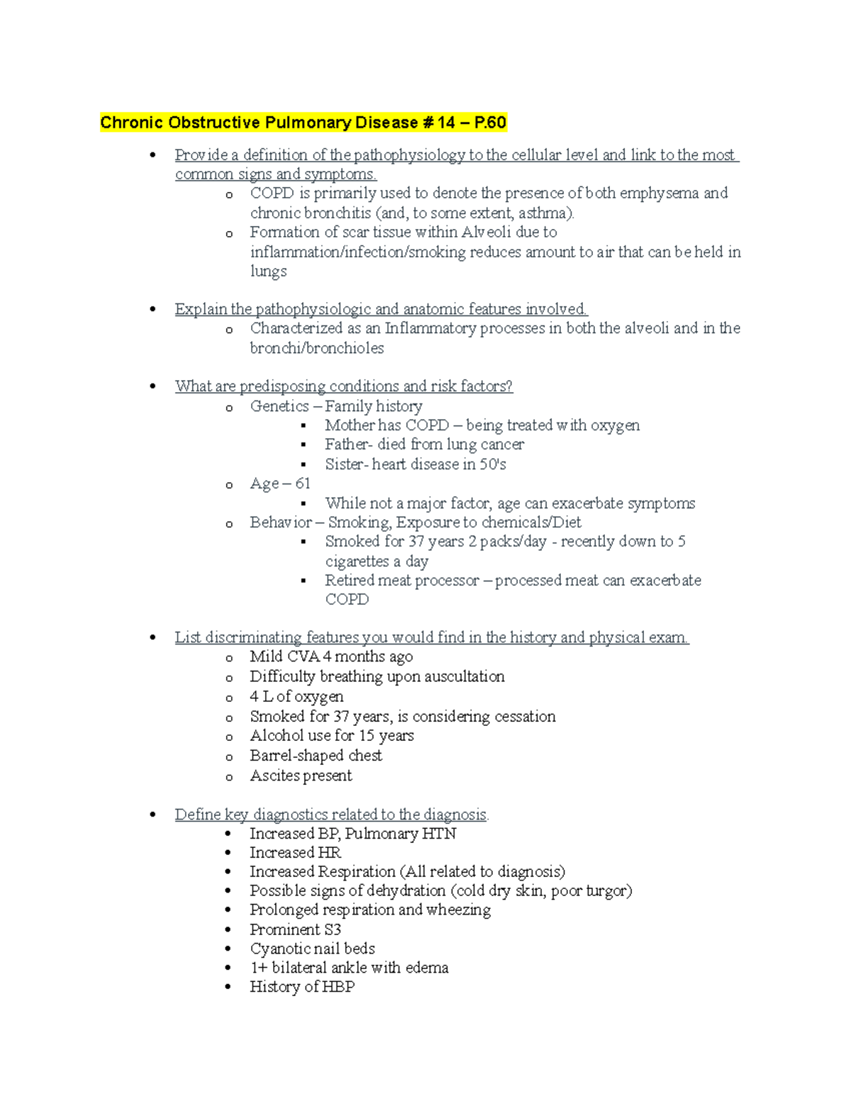 Case Studies Unit 4 - notes - Chronic Obstructive Pulmonary Disease ...
