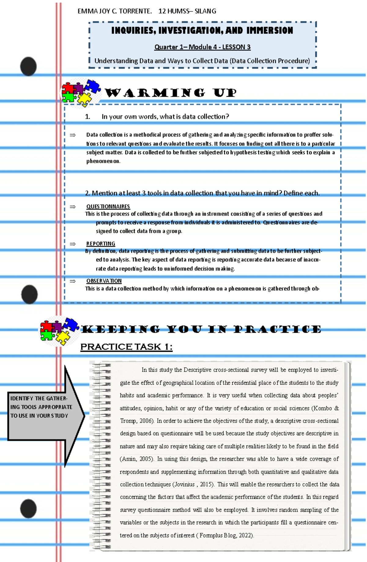 Inquiries, Investigation, AND Immersion- Quarter 1– Module 4 - Lesson 3 ...