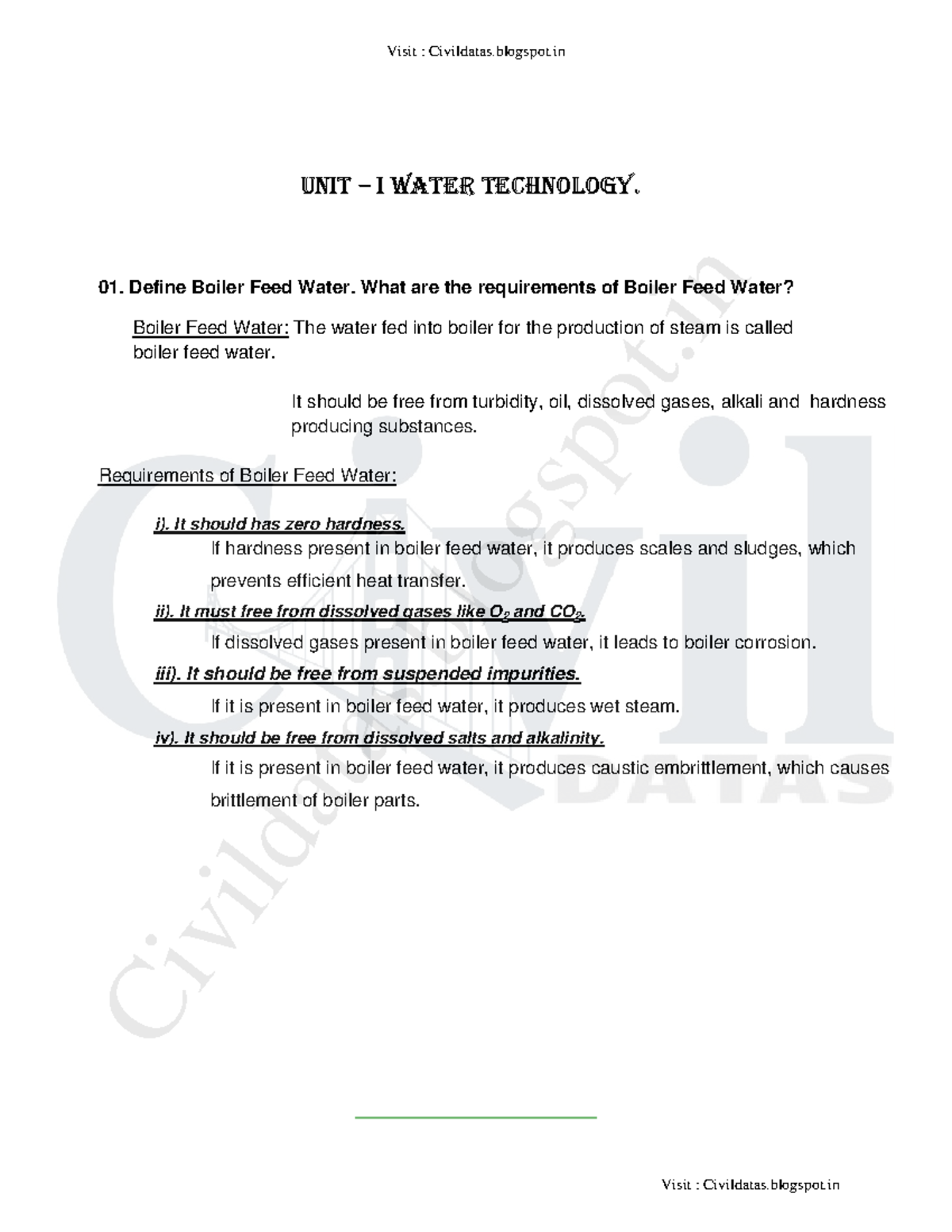 Engineering chemistry Define Boiler Feed Water. What are the