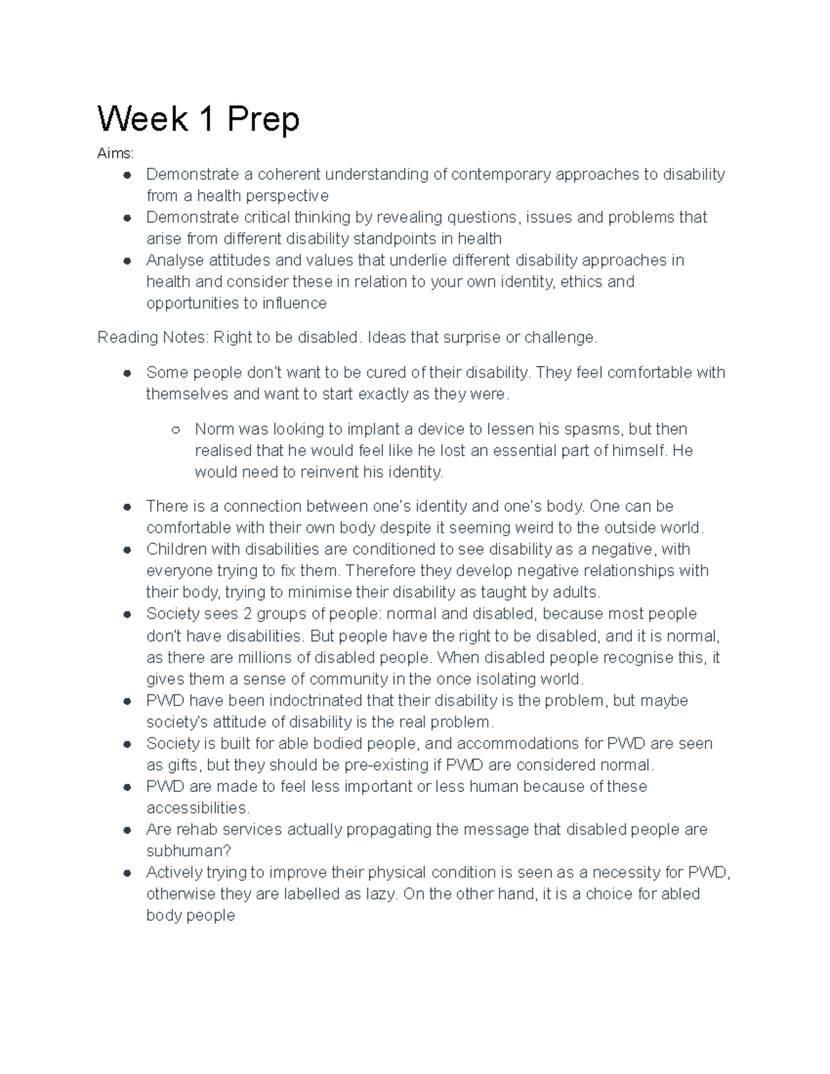 OCCP 1102 - Occupational therapy course notes - Week 1 Prep Aims ...
