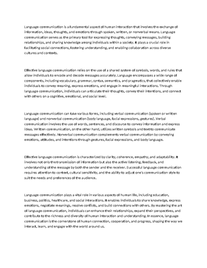 DOC 1 - Language is a complex and multifaceted system of communication ...