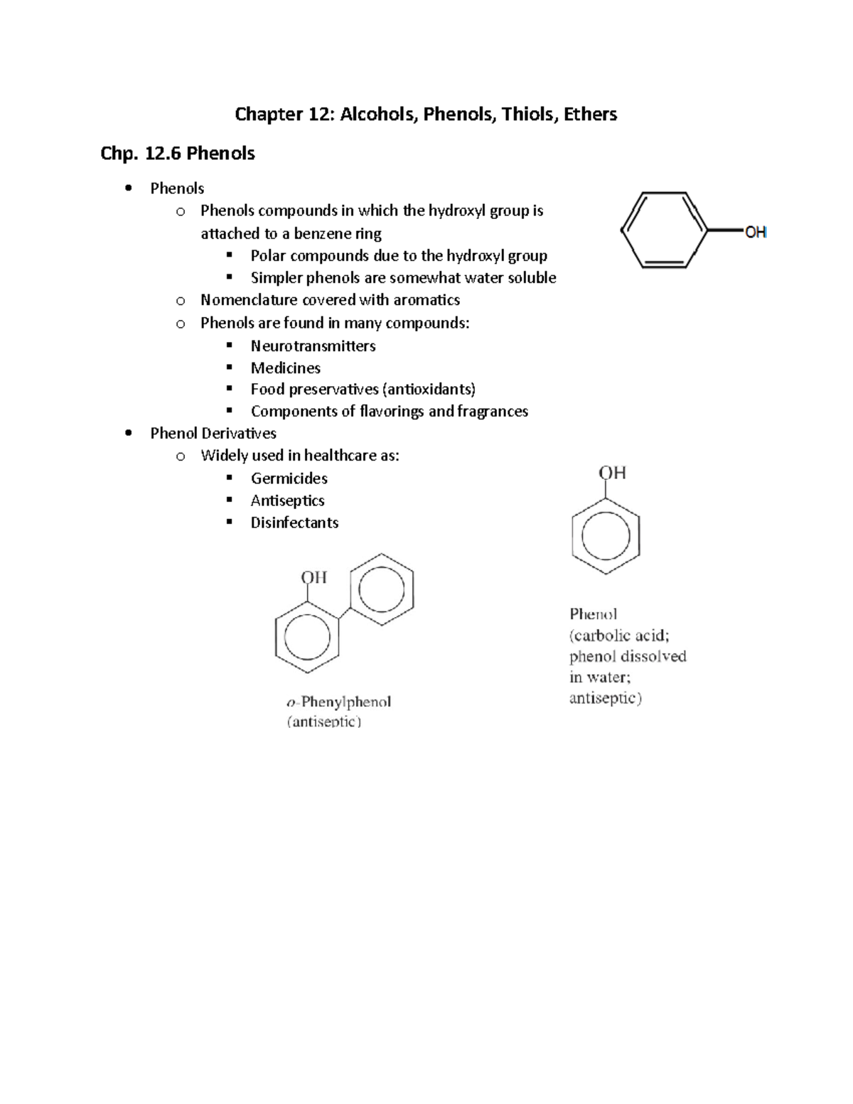 Chapter 12 Section 6 Lecture Notes - Chapter 12: Alcohols, Phenols ...