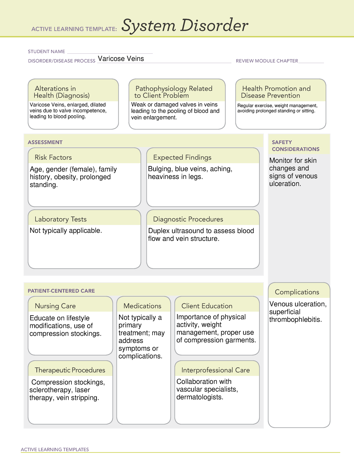 System disorder template ATI Varicose Veins - ACTIVE LEARNING TEMPLATES ...