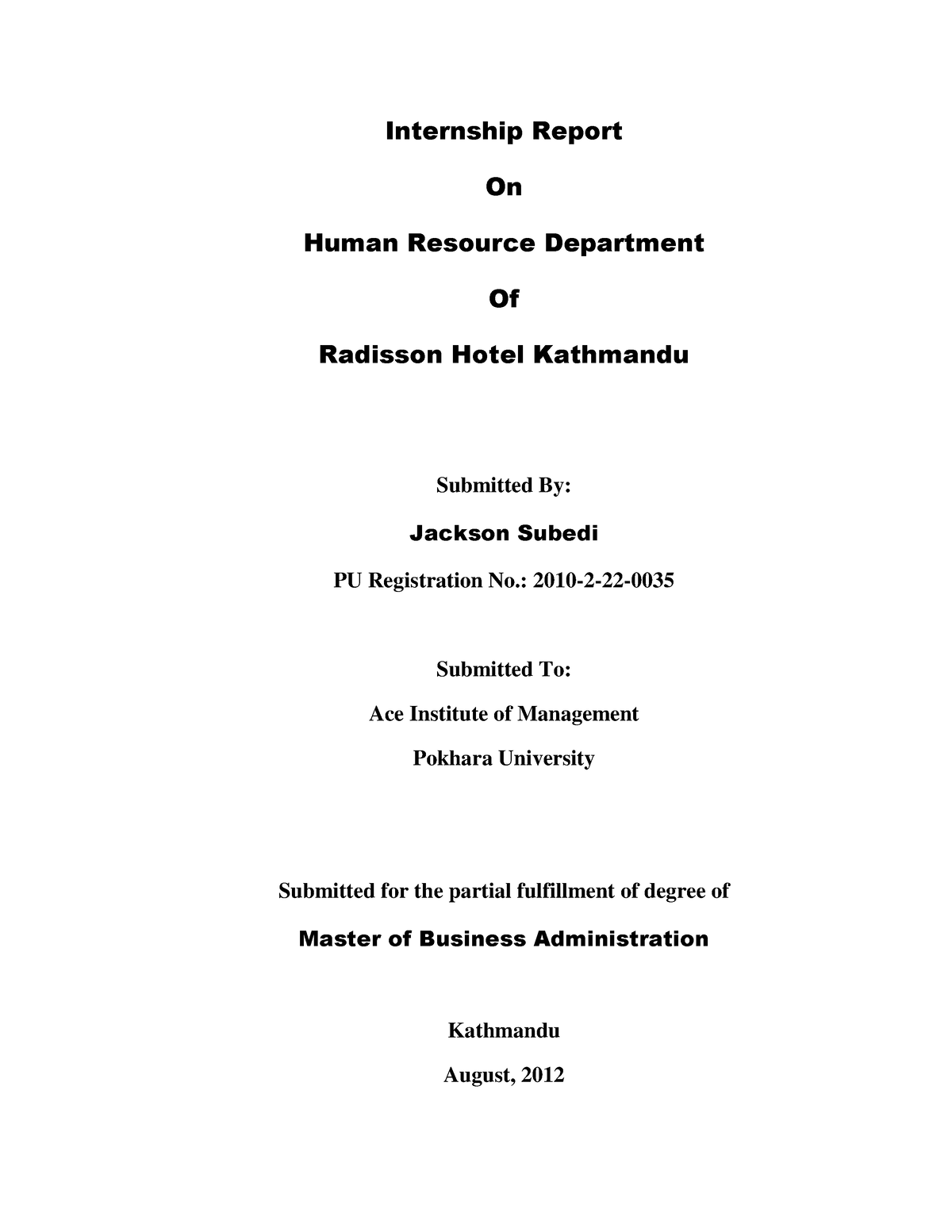 HR Internship Report Acknowledgement Studocu