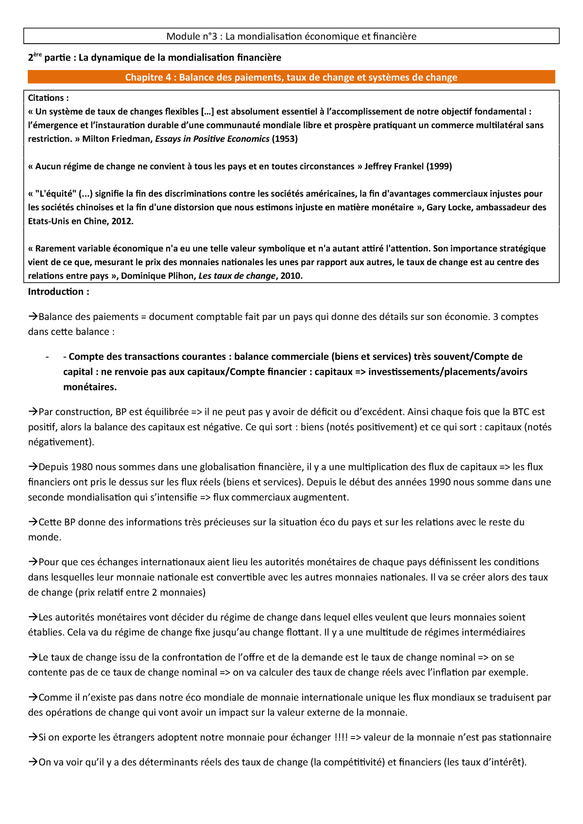 Fiche Chapitre Iv Macro Economie Module La Mondialisation Conomique Et Financi Re Re Partie La Dynamique De La Mondialisation Financi Re Chapitre Balance Des Studocu