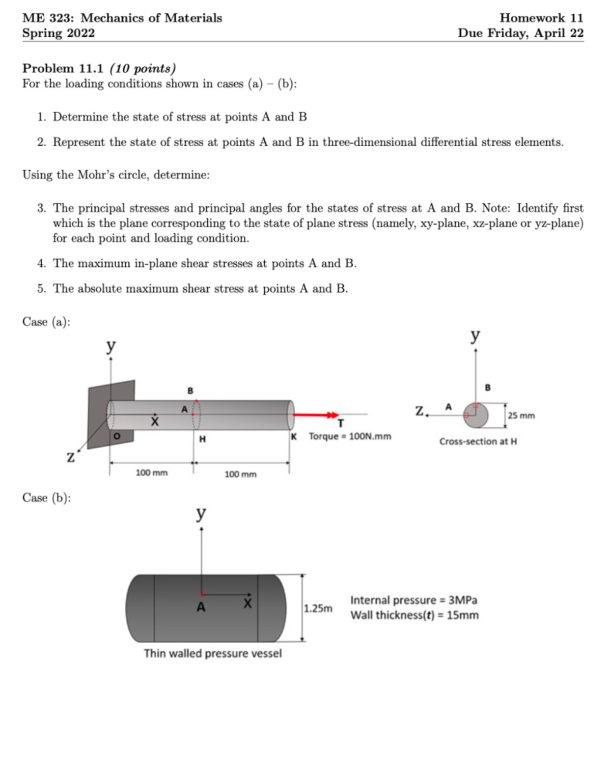 Mech 3 Review - ME 323: Mechanics Of Materials Spring 2022 Homework 11 ...