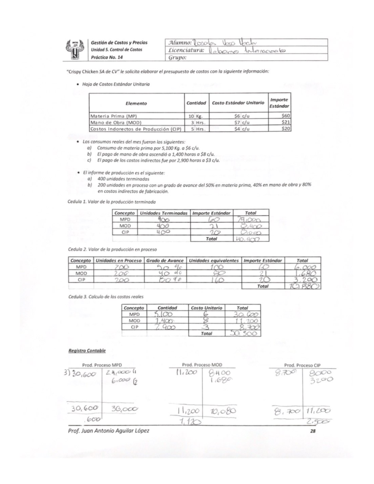 Actividad Gesti N De Costos Y Precios Alumno Rosales Vego Vector