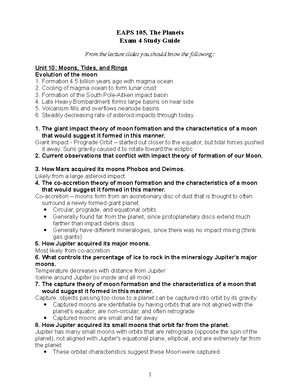 EAPS 105 Exam 2 Study Guide - EAPS 105, The Planets Exam 2 Study Guide ...