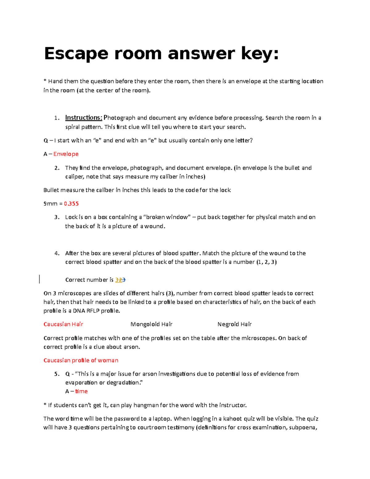 Escape room Teacher copy Escape room answer key Hand them the