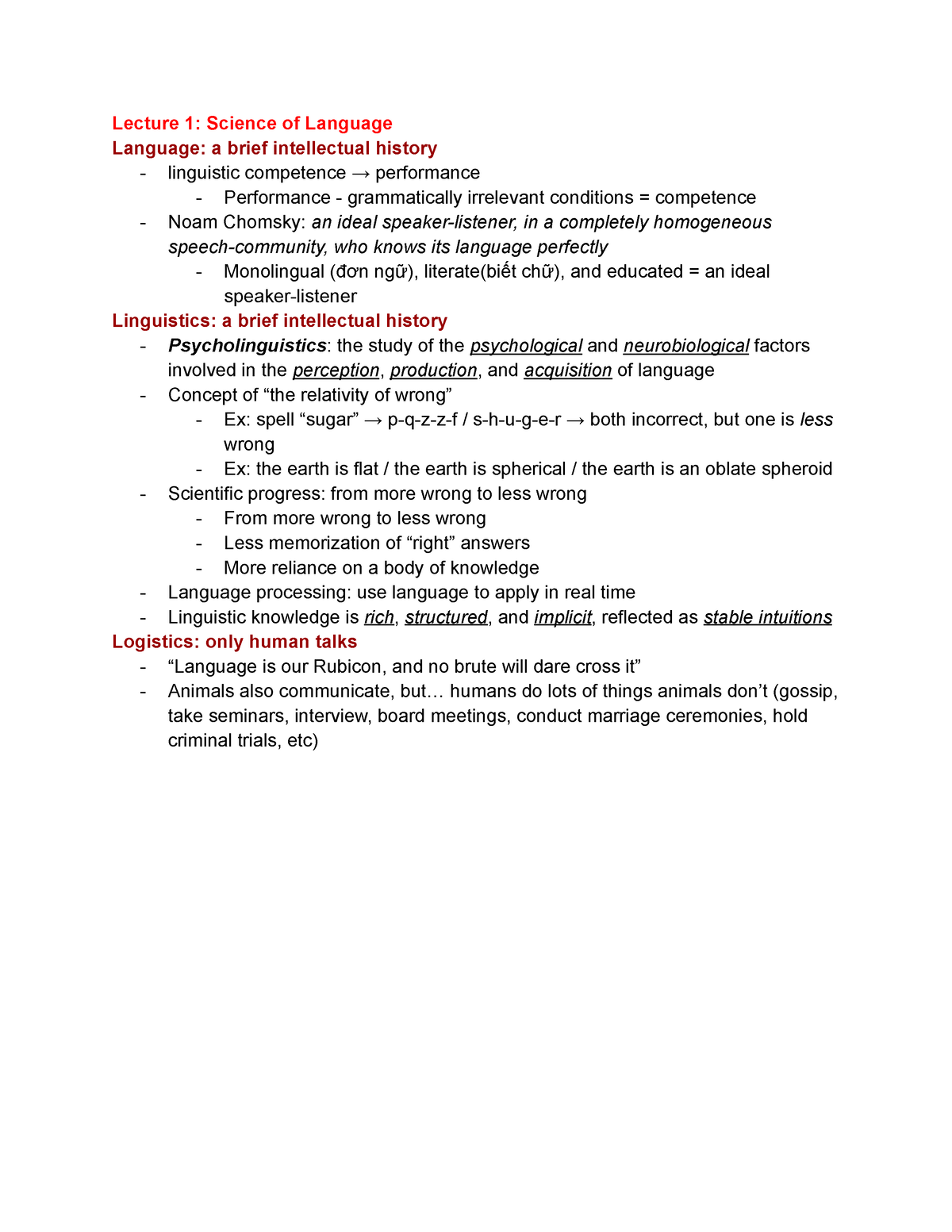 Psy 150 Language Notes - Lecture 1 - Lecture 1: Science of Language ...