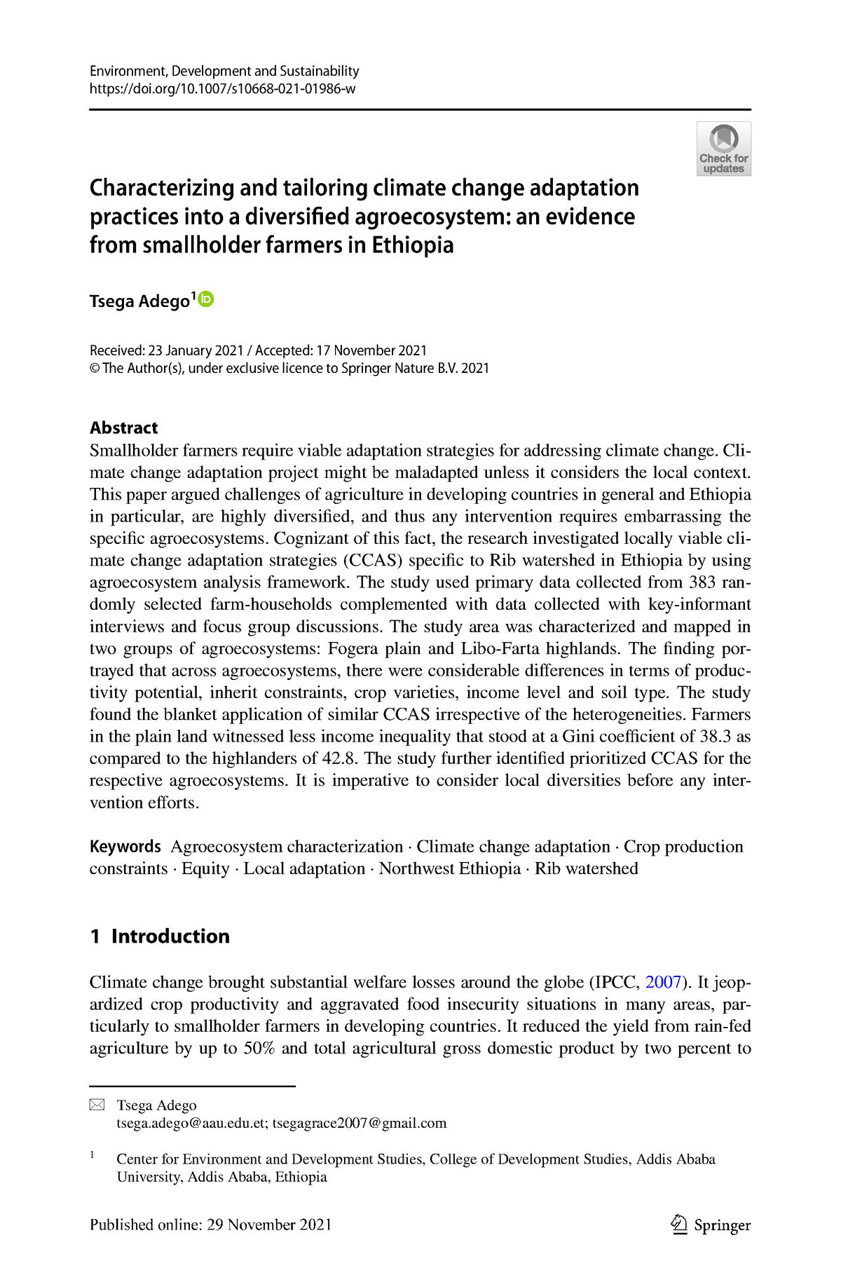 6 - climate change adaptation - Vol.:(0123456789) Environment