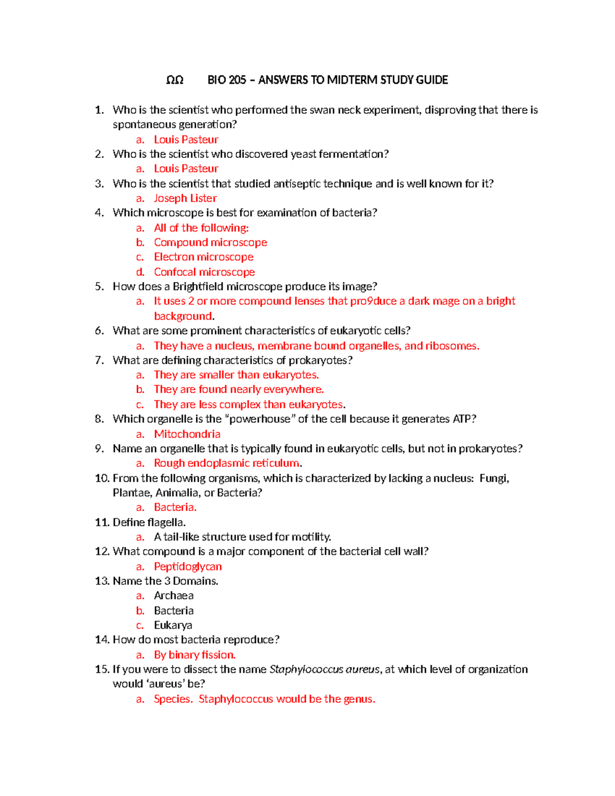 BIO 205 Answers TO Midterm Study Guide - ΩΩ BIO 205 – ANSWERS TO ...
