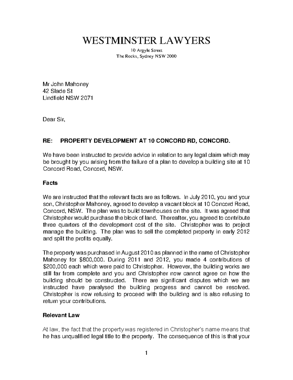 Example+of++ Client+ Legal+ Advice - 1 WESTMINSTER LAWYERS 10 Argyle ...
