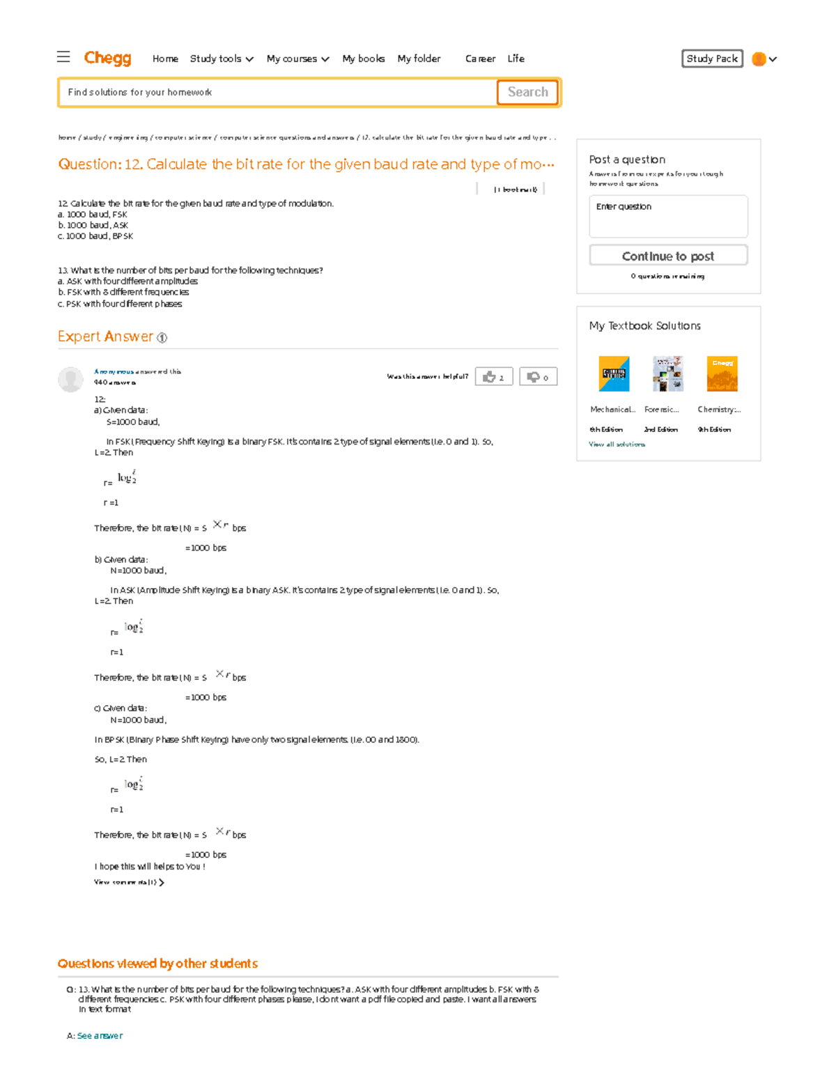 12. Calculate The Bit Rate For The Given Baud Rate... Chegg Was this